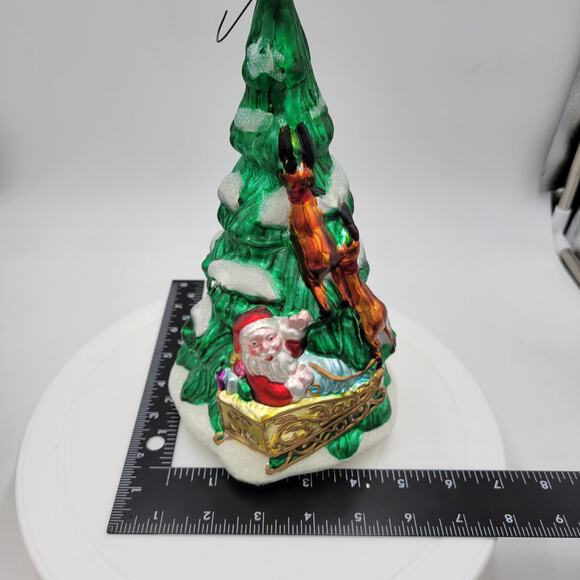 Vintage Christmas Tree Santa Reindeer Sleigh 8 Hand Blown Mercury Glass Ornament - Picture 8 of 8